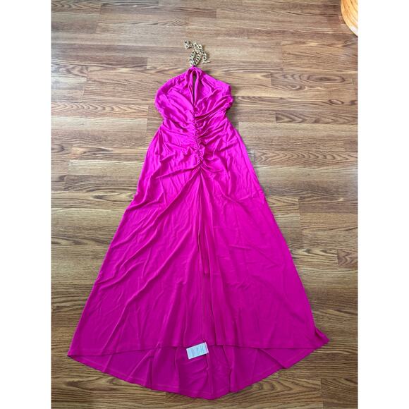 VERONICA BEARD chain-embellished ruched stretch-jersey halterneck maxi dress  M - Picture 11 of 11